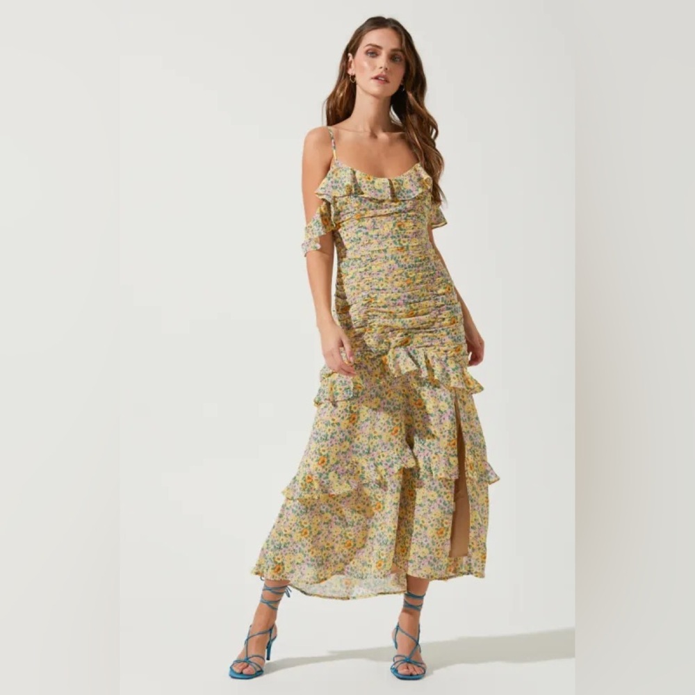 Astr Floral Midi Dress - Yellow and Blue